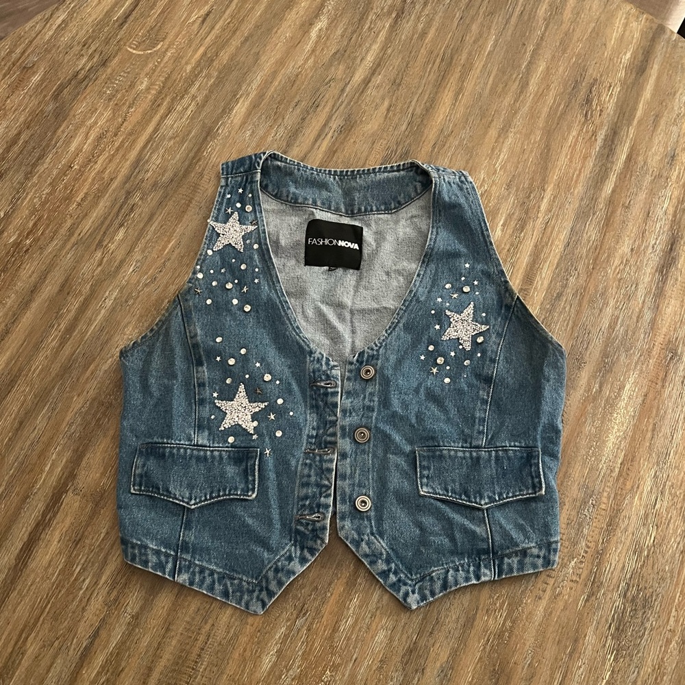 100% Cotton Denim Vest - Cowboy Vest, Rhinestoned
